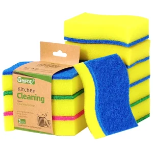 Heavy Duty Scrub Sponges 3 Pack Double Side Kitchen Sponges S Shaped Scouring Pad High Density Dish Sponge
