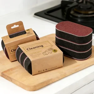 Heavy Duty Single-Sided 3-Layer Emery Scouring Sponge High Density Flexible High Efficiency Rust Burnt Stain Remover for Kitchen