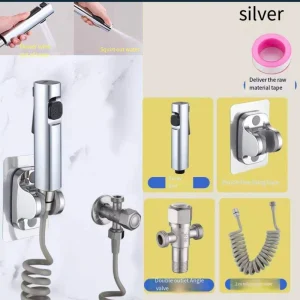 Heavy Duty Stainless Steel Bidet Sprayer Set High Pressure Handheld Shower with T Valve for Toilet Cleaning Pet Washing Black