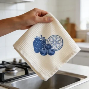 High Absorbent Customized Design Microfiber Kitchen Towel Printed Fast Dry Reusable Cleaning Waffle Kitchen Tea Dish Towel