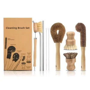 High Quality Durable Wooden Dish Scrubber Brush Kitchen Cleaning Set Bamboo Wooden Dish Washer Brush