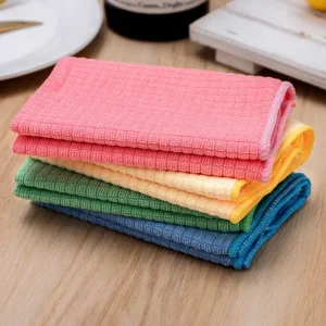 High Quality Eco Friendly Reusable Super Cleaning Lattice Microfiber Towels Soft Weft Knitting Square for Kitchen