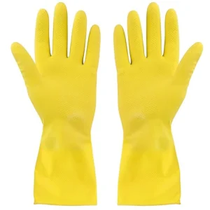 High Quality Stock Kitchen Dishwasher Cleaning Gloves Yellow Medium Rubber Unlined Reusable Waterproof Home