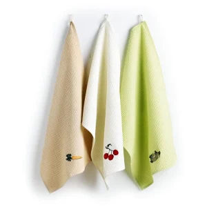 High Quality Waffle Design Embroidery Kitchen Towel Soft Cotton Quick Drying Custom Logo Tea Towel