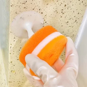 High Quality round Kitchen Cleaning Nylon PU Dishwashing Scourer with Suction Cup Sponges & Scouring Pads