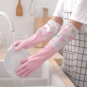 Home Cleaning Dishwashing Gloves Plastic Non slip Household Cleaning Laundry Waterproof Gloves Kitchen Dishwashing Rubber Gloves