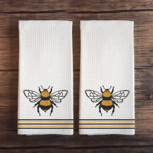 Honeybee Pattern Embroidered Towel 100% Egyptian Cotton Waffle Kitchen Towel Dish Towels for Kitchen