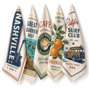 Hoshom Factory Direct Custom Printed Tea Towels 100% Cotton High Density Woven Quick Dry Dish Towel Kitchen Cloth