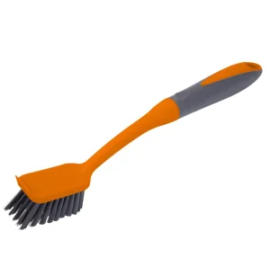 Household Cleaning Brush Tools Kitchen Non Slip Handle Plastic Dish Brush with Scraper