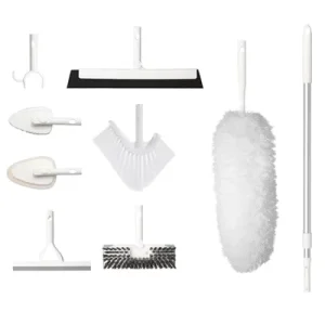 Household Cleaning Kit with Adjustable Handle Bathroom Squeegee for Shower Tub and Tile Brush for Cleaning Patio Kitchen