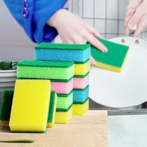 Household Double Side Kitchen Cleaning Sponge Block Green Yellow Washing Sponge Scouring Pad Dish washing Sponge