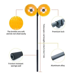 Household Electric Power Solar Panel Cleaning Brush Rotating Solar Cleaning Machine with Telescopic Aluminum Pole Factory Supply