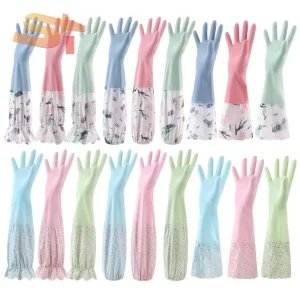 Household Gloves Dishwasher Gloves Extended type Women’s Kitchen Velvet Thick Rubber Latex Waterproof and Durable