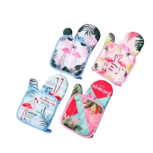 Household Heat Resistant Baking Custom Print Logo Cotton and Linen Thickened Anti Scald Oven Gloves Mitt Set