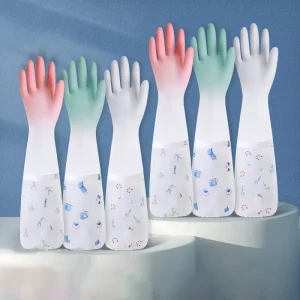 Household Kitchen Dishwashing Thick Waterproof Durable Laundry Rubber Gloves Clean Wear Resistant Women’S Long Sleeve Gloves