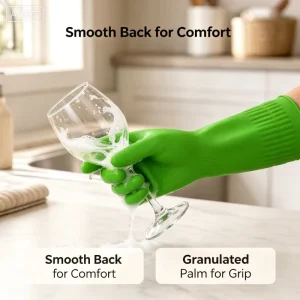 Household Kitchen Reusable Nitrile Gloves Medium Thickness Comfortable Waterproof Dishwashing Long