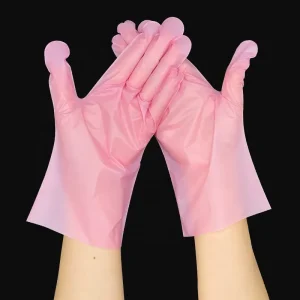 Household TPE Gloves Ambidextrous Frosted Texture Washing up Oil resistant Waterproof Pink Disposable PE Gloves for Cleaning