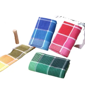 Household Tea Towel 43*68cm Colorful Waffle Cotton Absorbent Kitchen Towel Large Checkered