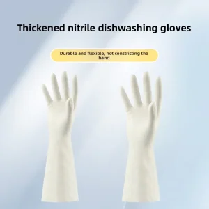 Household Thick Nitrile Gloves Durable Non Slip Waterproof Dishwashing Home Use Construction Sites Cleaning White Model BJX