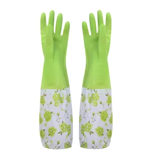 Household Tightened Cuff Durable Green Waterproof Kitchen Cleaning Glove Dishwashing Latex Rubber Gloves