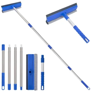Household Window Scraper Long Handle Window Cleaning Tool 2 in 1 Window Brush for Car Windshield Shower Door Cleaning