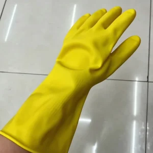 Household Yellow Latex Cleaning Gloves Waterproof Oil Resistant Dishwashing Rubber Gloves