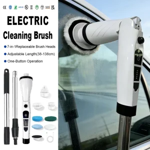 IPX7 Waterproof Cordless Electric Cleaning Brush with 7 Replaceable Brush Heads Eco Friendly Plastic Handle for Bathroom Car Floor Tub Cleaning