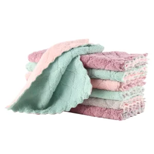 JIAYI Two tone Thickened Coral Fleece Double sided Square Modern Lightweight Kitchen Dishcloth Absorbent Dish Towel