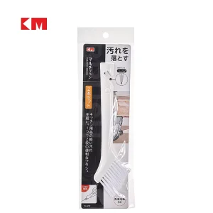KM6290 2 in 1 White Plastic Cleaning Brush with Dual Nylon Bristle Heads for Cup Lids Grooves and Kitchen Cleaning