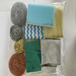 Kamo Kitchen Cleaning Combination Dish Cloth Sponge Scouring Pad Galvanized Stainless Steel Metal Scourer Brass Scrubber Silver
