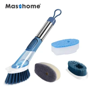 Kitchen Cleaner 3 Replaceable Cleaning Heads Long Handle Cleaning Soap Dispensing Dish Brush Household Cleaning