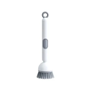 Kitchen Cleaning 6 Level Adjustable Handle Refillable PET Portable Head Brush with Soap Liquid Dispenser for Dishes Pans Pots