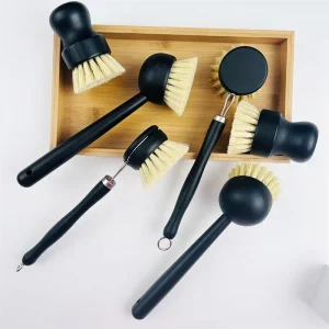 Kitchen Cleaning Tool, Wood Bamboo Scrub Cleaning Dish Brush Set, Sisal Bristle Pot Brush