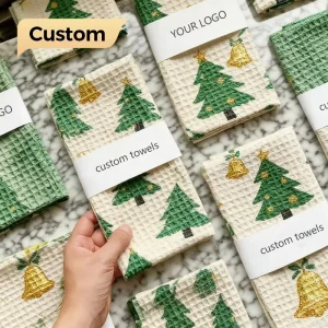 Kitchen Cleaning Towel Soft Waffle Household Water Absorbent Christmas Digital Patterns Quick drying Printed Tea Towel
