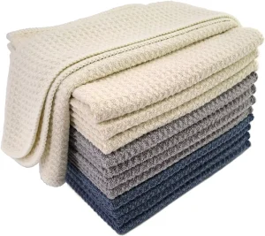 Kitchen Dish Cloths 12 Pack Waffle Weave Microfiber Towels Solid Color 12×12″