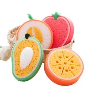 Kitchen Durable Polyester Foaming Material Fruit Dish Modelled Washing Sponge 250% 500% Water Absorption Scouring Pads