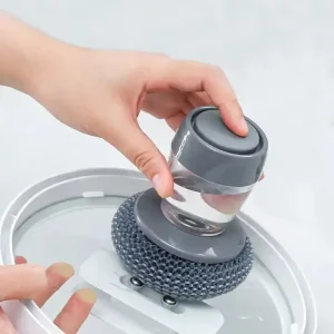 Kitchen Round Dish Cleaning Brush TPR Scourer Sponge Pads with Hand Handle Plastic Dish Scrubber