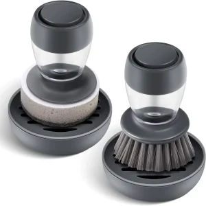 Kitchen Scrub Brush for Dishes Pots Pans Sink Cleaning Soap Dispensing Dishes Brush Dish Scrubber with Holder Set