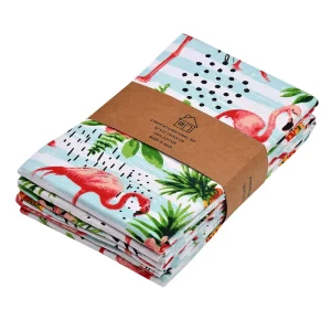 Kitchen Tea Towels Flamingo Print Multi Color 100% Cotton Dish Towel Mitered Corners Highly Absorbent Bath Towel