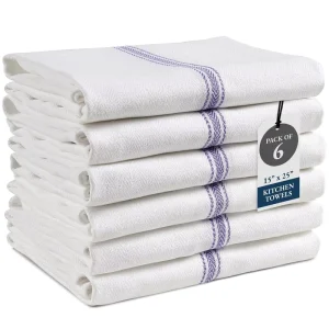 Kitchen Towel Set 100% Cotton Reusable Soft Absorbent Durable Striped Blue Dish Towels Tea Towels