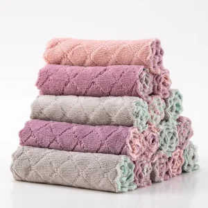 Kitchen Towels Dish Towels Double Sided Microfiber Cleaning Rags for Furniture