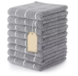 Kitchen Towels Set 12×12 Inches Microfiber Highly Absorbent & Super Soft Grey for Dish and Pan Cleaning