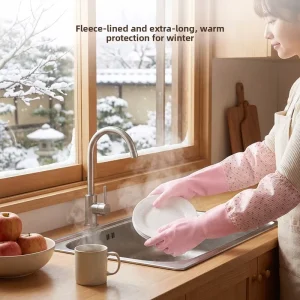 Kitchen Winter Fleece Lined Thickened PVC Durable Thick Dishwashing Gloves Waterproof Non Slip for Laundry Household Cleaning