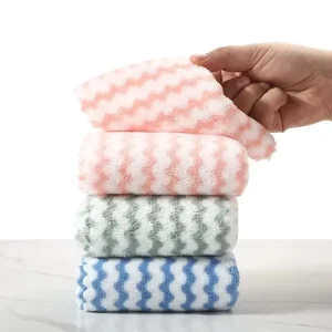 Kitchen Wipes 15x20cm Coral Velvet Wave Design Wipes Microfibre Thickened Absorbent Wipes Household Cleaning Cloth