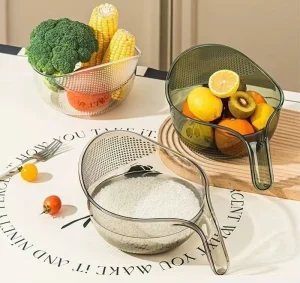 Kitchen multifunctional rice washing filter basin with drainage hole vegetable fruit cleaning basket household with handle