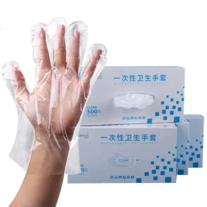 Large Size Logo Printed Food Grade Disposable PE Glove Plastic Glove for Food 500 pieces box package For Kitchen Household