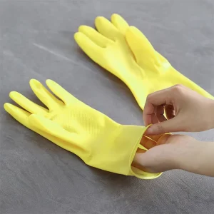 Latex Anti-Slip Waterproof Flexible Reusable Flock Lined Customizable Gloves Diamond Texture Fingers 30cm Length Household