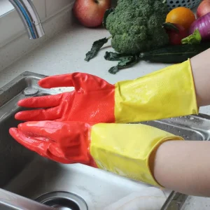 Latex Household Reusable Magic Dish Washing Gloves with Scrubber