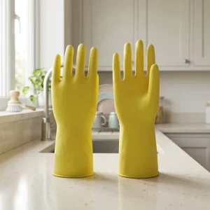 Latex Yellow Diamond Texture Water Proof Anti Slip Household Kitchen Gloves