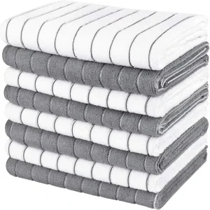 Lightweight Multifunctional Microfiber Kitchen Towel Quick-Dry Absorbent Dish Towel with Striped Pattern Woven Cleaning Cloth